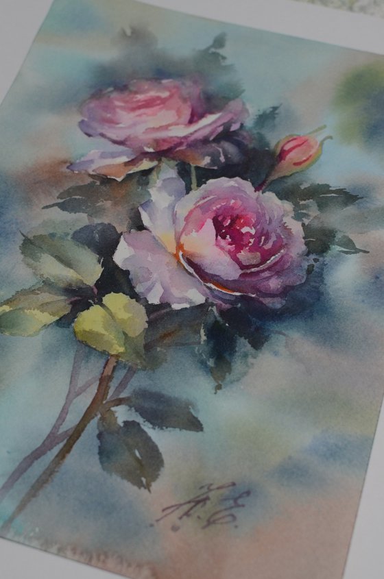 Pink roses on a turquoise