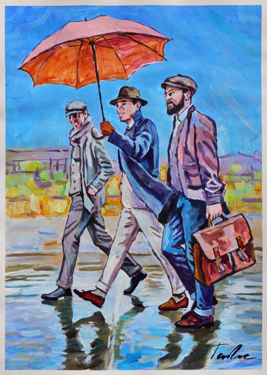 Urban And Pop Portrait Acrylic Painting By Tashe, 20 X 28", Gentlemen, Original Artwork