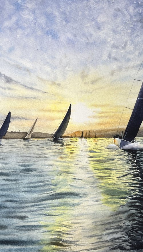 Sailing Race at Sunset. by Erkin Yılmaz