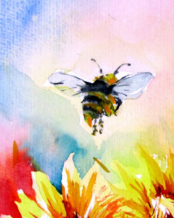 Sunflowers with bees