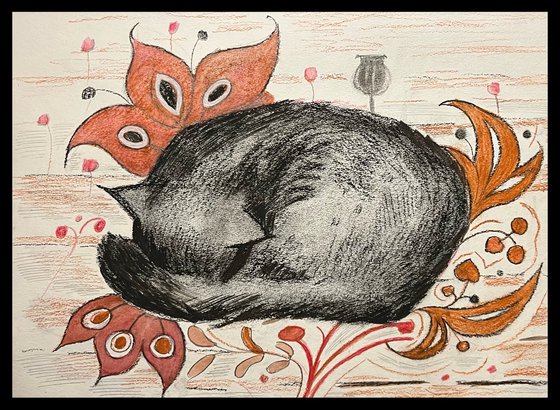 Sleeping cat, original artwork