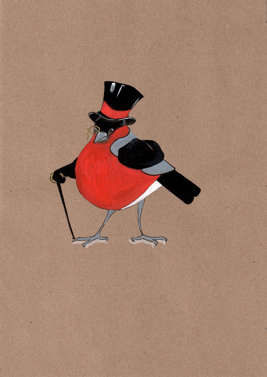 Bird portrait of a bullfinch in a gentleman