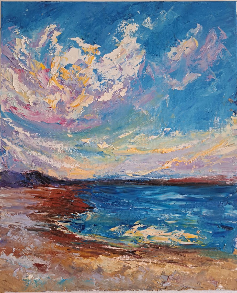 Impressionistic Landscape Oil Painting By Oksana Fedorova, 20 X 24", Calm Sea. Seascape, Original Artwork