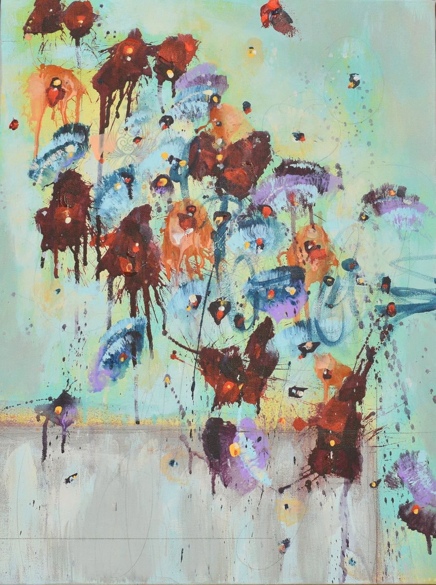 Abstract Landscape Acrylic Painting By Cynthia Ligeros, 18 X 24, Flowers For A New Day, Original Artwork