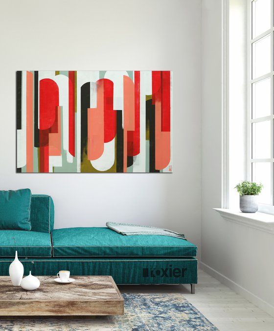 Large Graphic Painting - Traffic Red & Pink XL - 140x90cm - Ronald Hunter - 07J