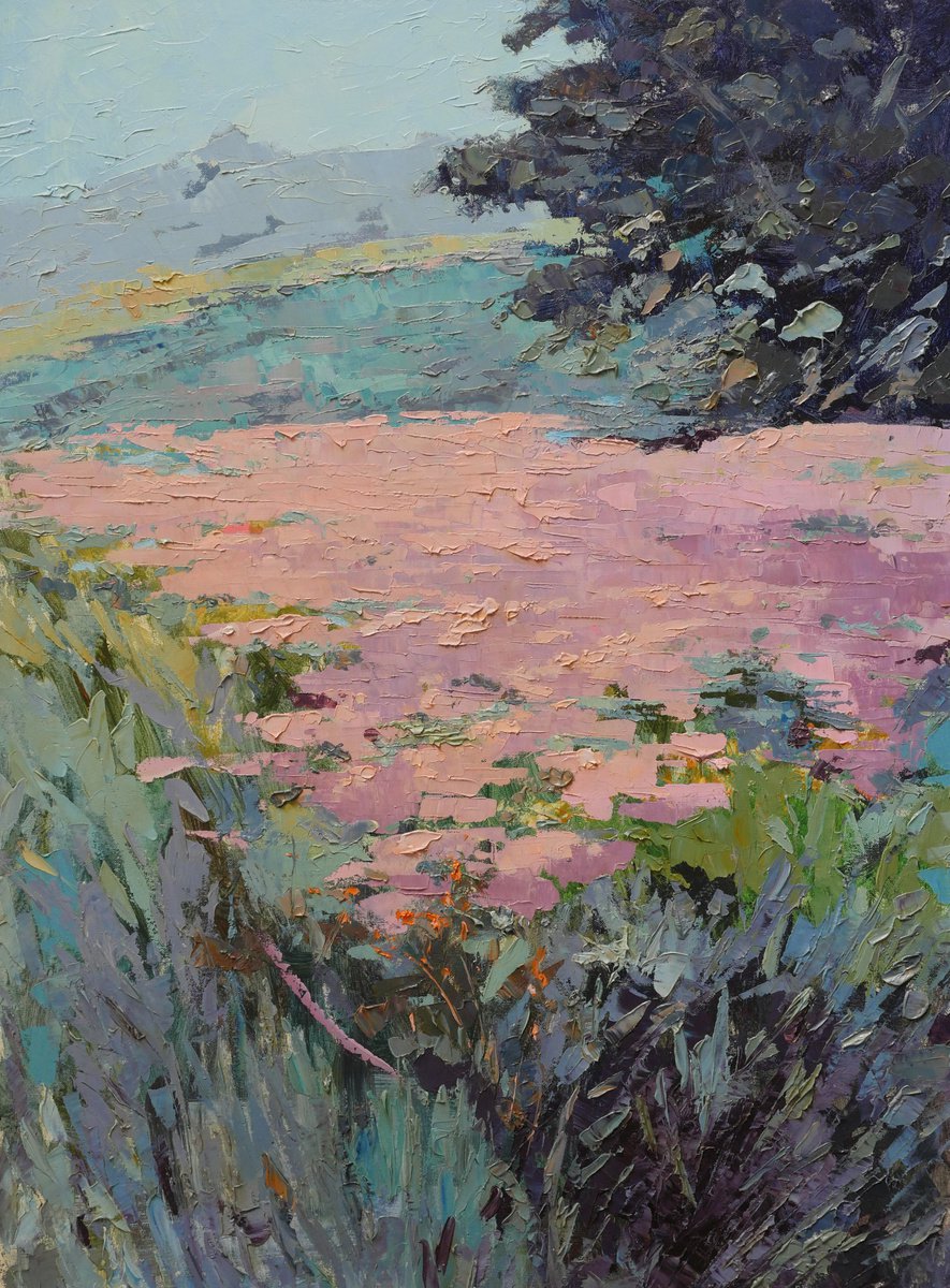 Impressionistic Botanical Oil Painting By Susanna Montagnino, 20 X 28", Flowering In Summer, Original Artwork