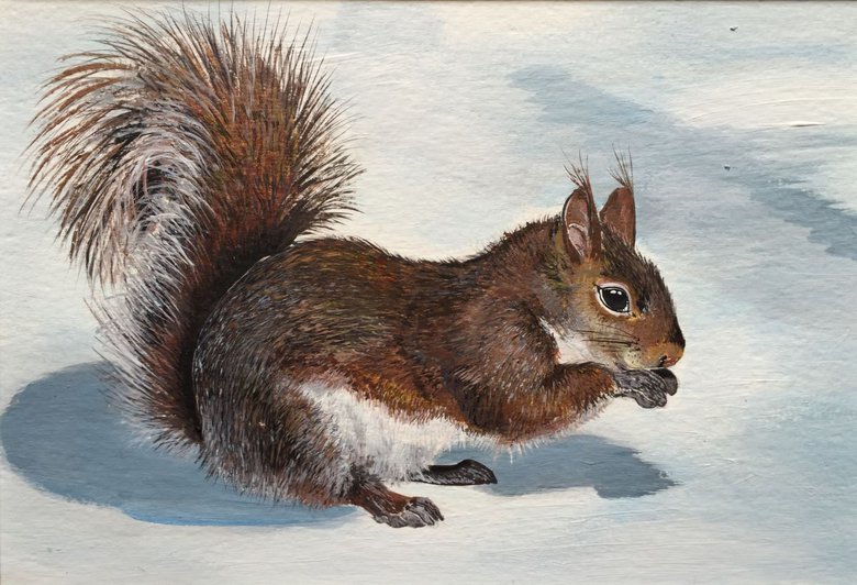 Winter woodland - Squirrel in the snow Acrylic painting by Karen Elaine ...