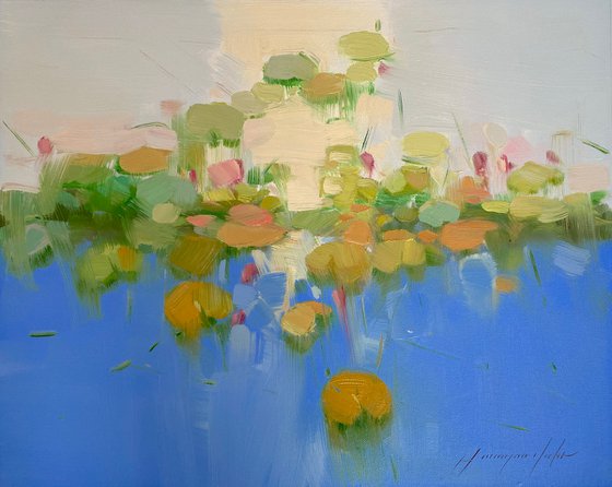 Pond, Original oil painting, Handmade artwork, One of a kind