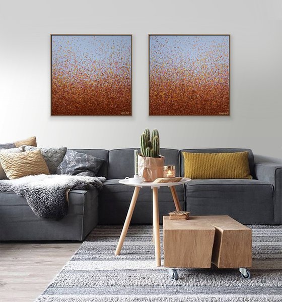 Oondiri Plains Duo Framed - 69cm square each - acrylic painting on canvas