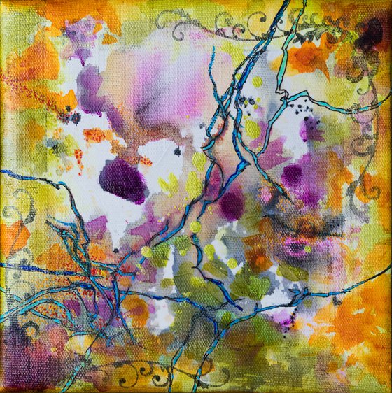 Orange ornament  - small mixed media painting