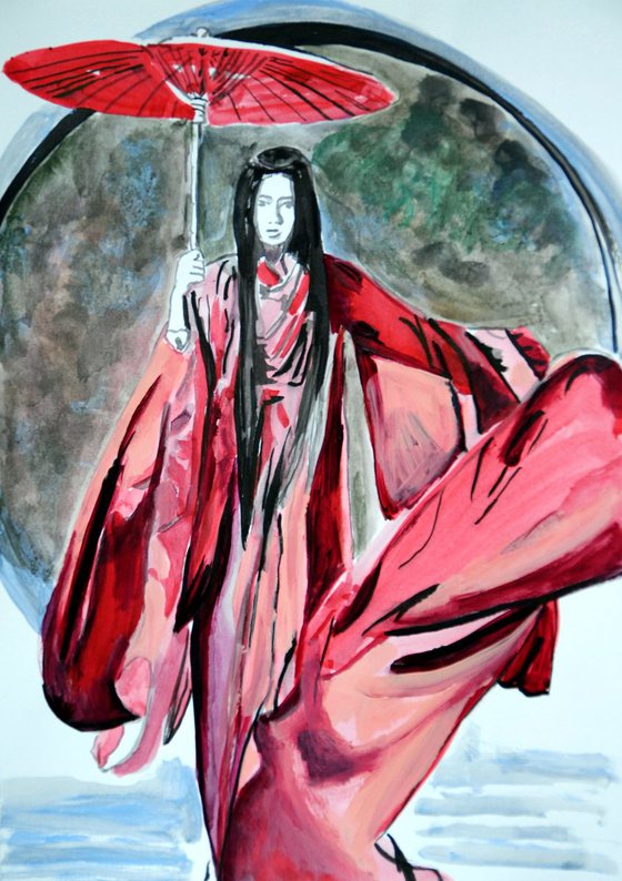 Woman in a red kimono / 42 X 29.7 cm