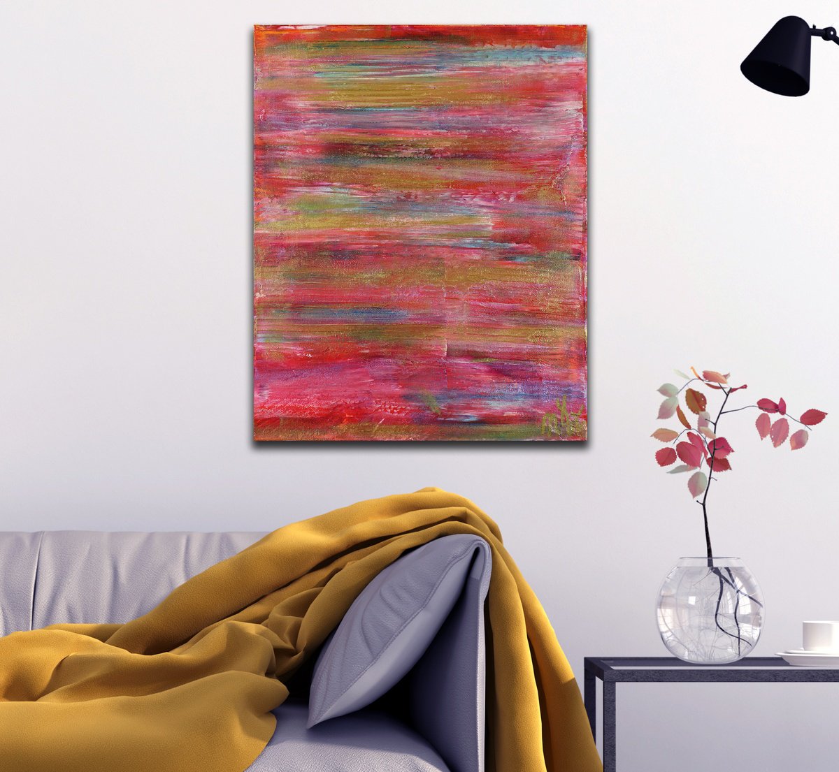 Abstract Acrylic Painting By Nestor Toro, 16 X 20", Panorama Rosa, Original Artwork