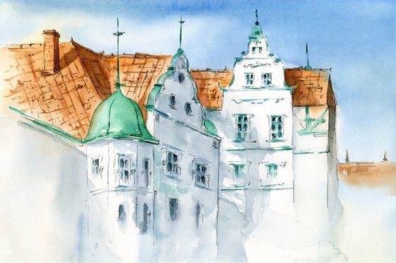 Houses in Dresden. Original watercolor artwork.