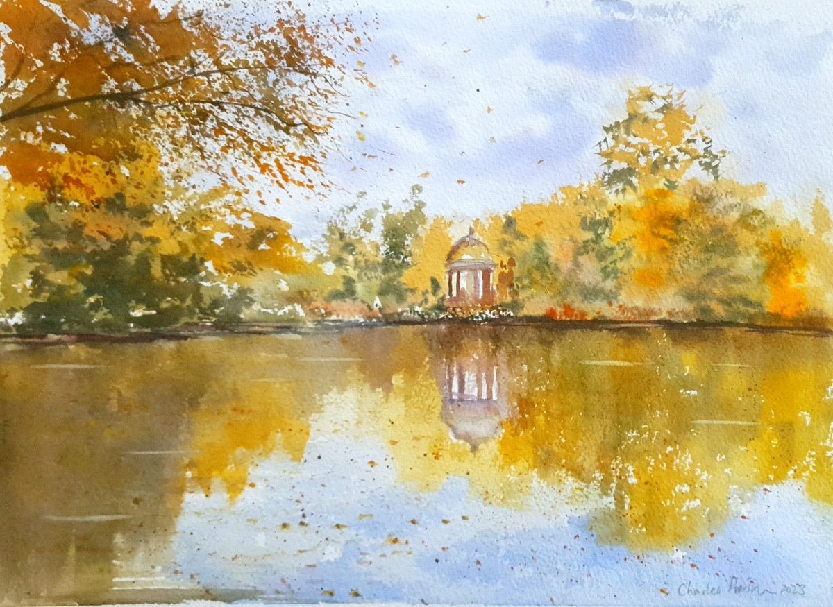 Impressionistic Watercolour , Autumn Lakeside Calm By Charles Pierson, 15 X 11, Artwork For Sale On Artfinder