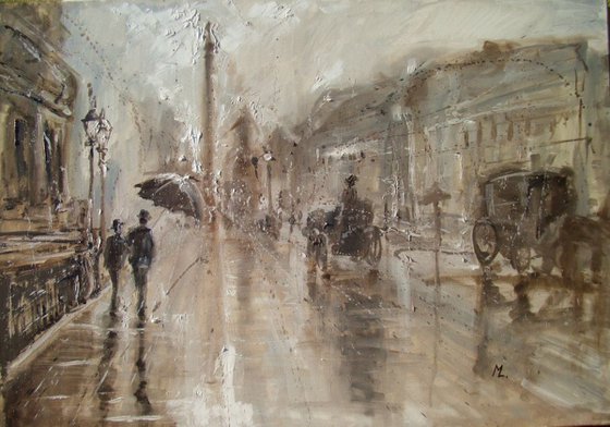 " RAINY LONDON " LARGE FORMAT 100x70cm original painting CITY palette knife GIFT MODERN URBAN ART OFFICE ART DECOR HOME DECOR GIFT IDEA