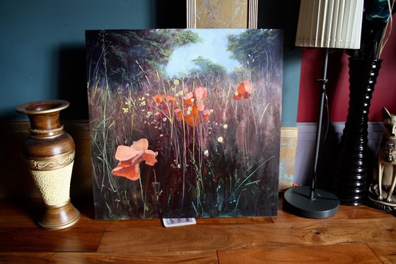 'Poppy Field Dawn' Poppies, Landscape, Oil Painting.