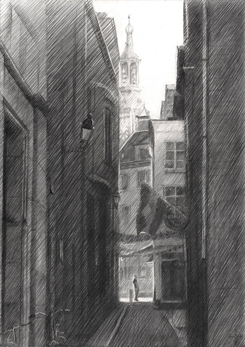 Photorealistic Cityscapes Pencil Drawing By Corne Akkers, 8 X 12, Den Haag - 12-03-15, Original Artwork
