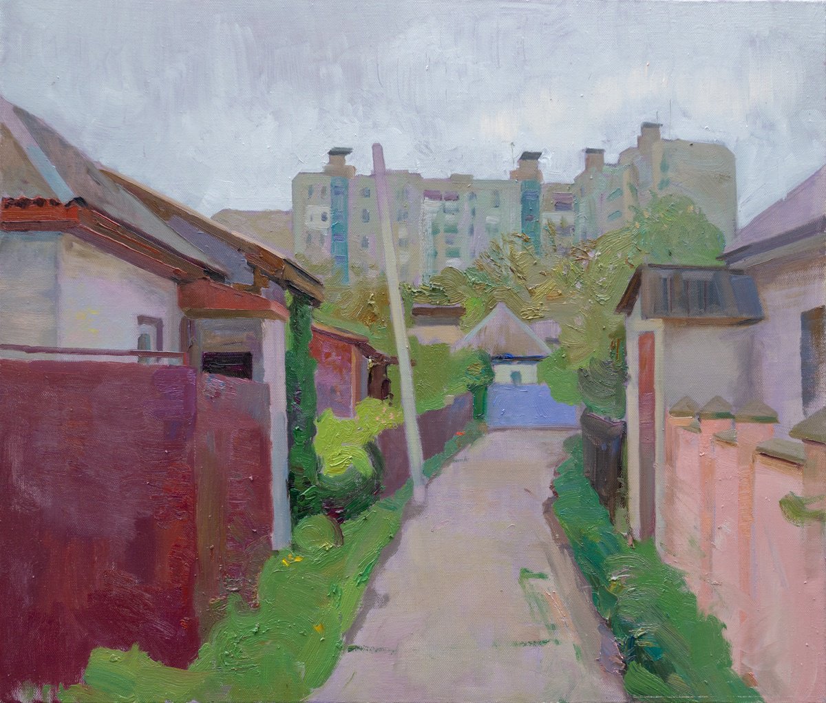 Impressionistic Cityscapes Oil Painting By Victor Onyshchenko, 28 X 24", Backstreet, Original Artwork