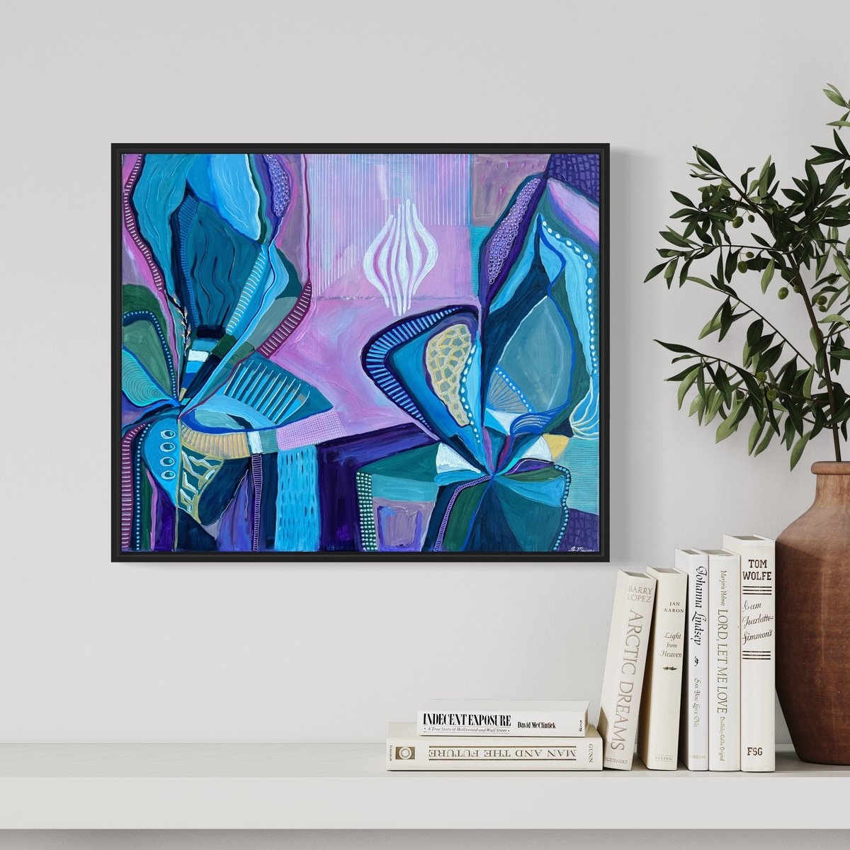 Abstract Botanical Painting By Samantha Malone, 24 X 20", Forest Lichen, Original Artwork