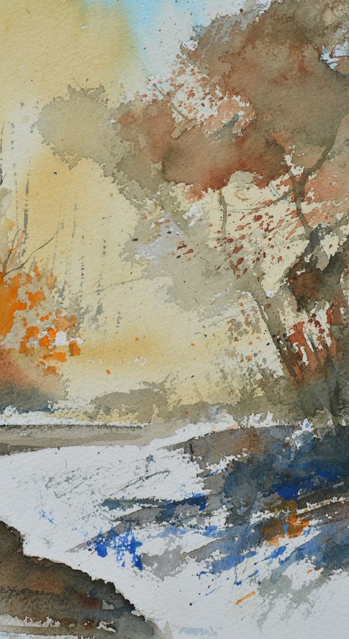 River in autumn  watercolor by Pol Henry Ledent