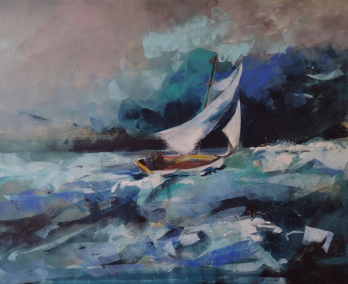 Expressive Landscape Acrylic Painting By Marina Del Pozo, 39 X 31", Tormenta, Original Artwork