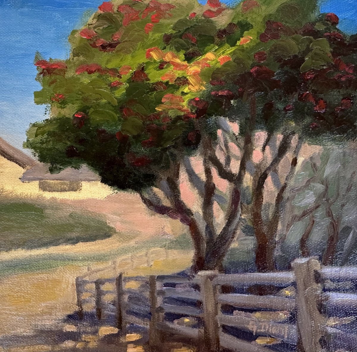 Impressionistic Landscape Oil Painting By Grace Diehl, 6 X 6, Winter Berries, Original Artwork