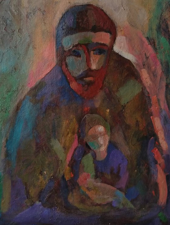 Grandson and grandfather (40x50cm, oil paper, ready to hang)