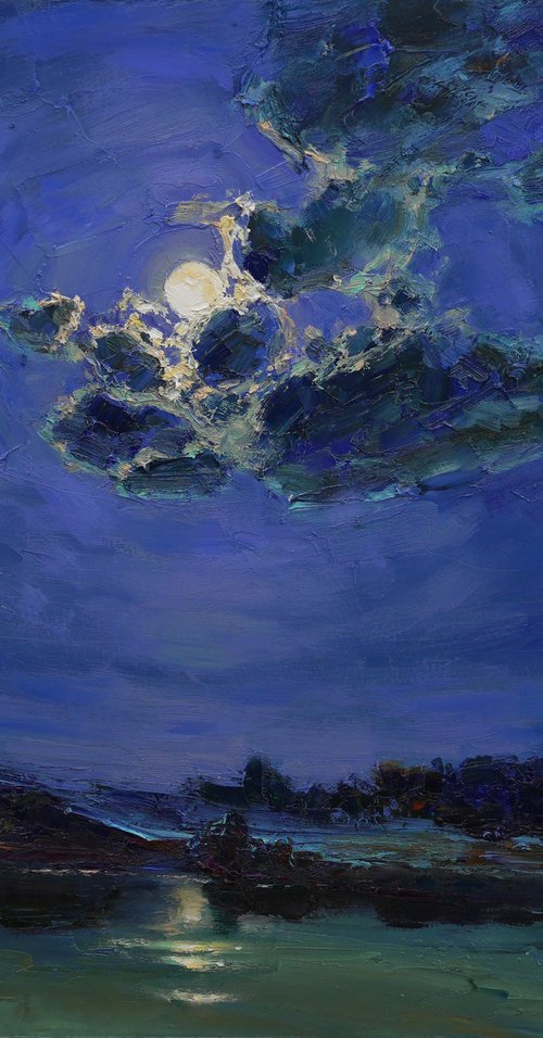 Moon over the lake by Alisa Onipchenko-Cherniakovska