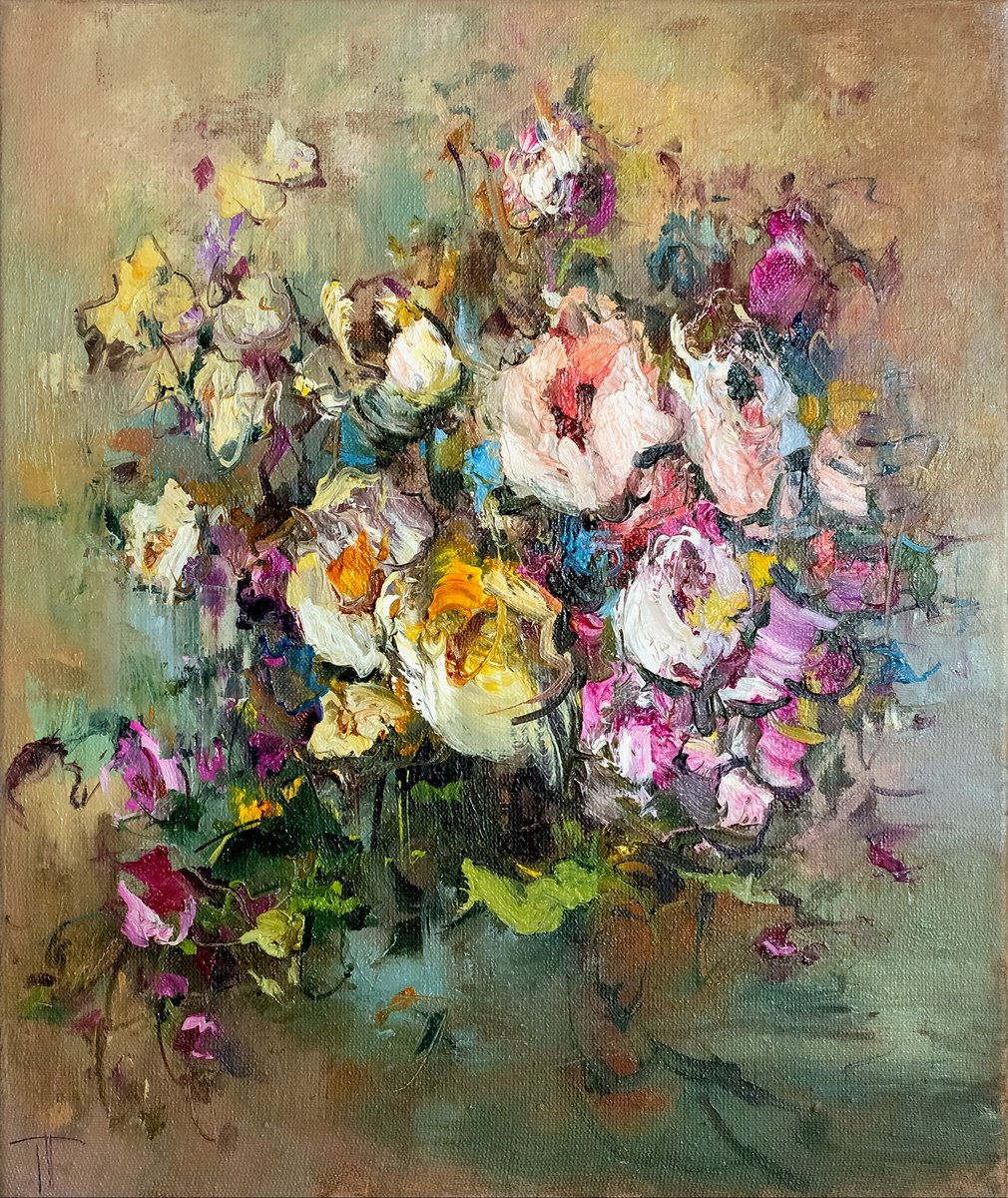 Impressionistic Botanical Oil Painting By Hennadii Penskyi, 17 X 20, Joy, Original Artwork