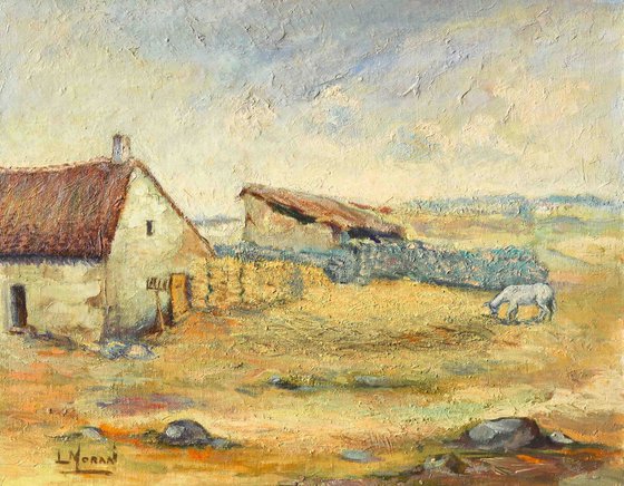 Vintage Farm Barn and Donkey | Countryside painting | Vintage Farm Scene | Rustic Village | Farmhouse Art