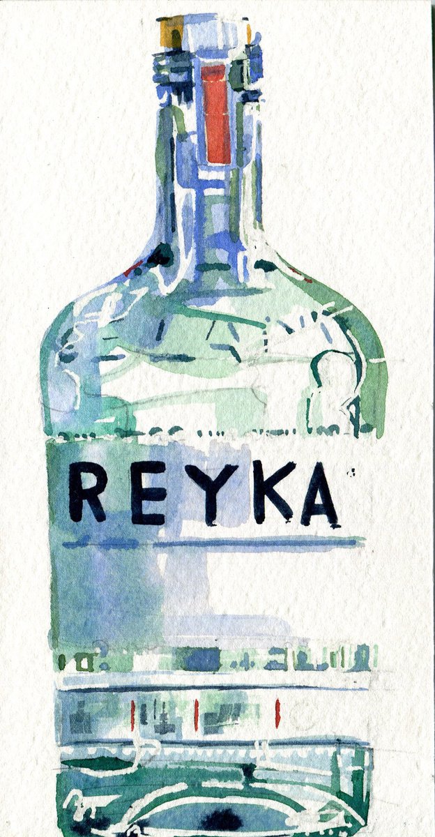 Reyka bottle watercolor painting study by Hannah Clark