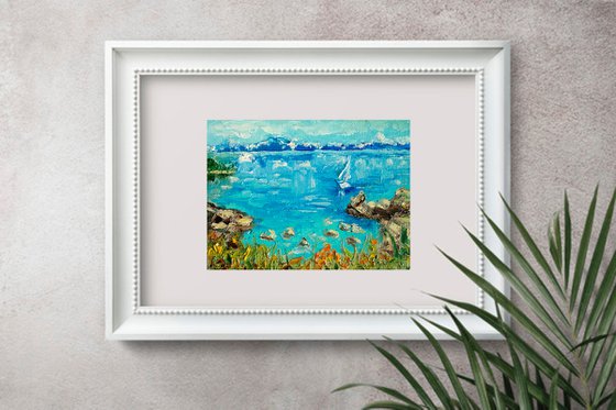 Lake Tahoe Painting California Original Art Boat Wall Art Seascape Oil Impasto Painting