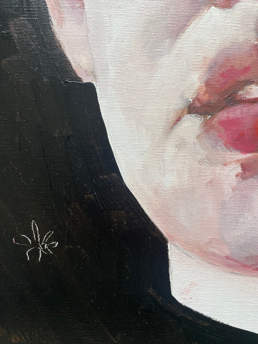 Expressive Portrait Oil Painting By Elina Evstig, 24 X 24, Pink Lady, Original Artwork