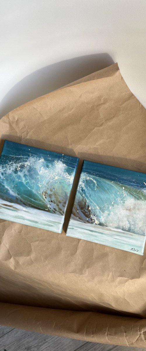 Turquoise Surge Diptych by Myroslava Denysyuk