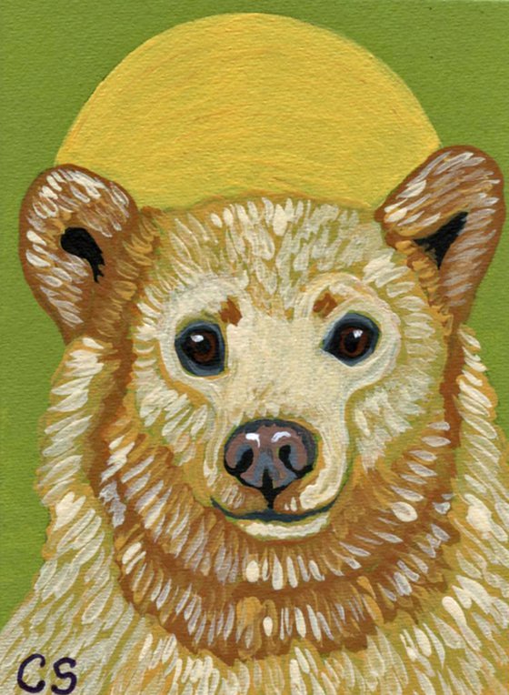 ACEO ATC Original Miniature Painting Kermode Spirit Bear Wildlife  Art-Carla Smale