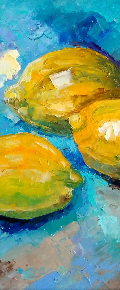 Lemon Still life Oil Painting Original art Fruit Artwork Citrus Wall Art by Yulia Berseneva