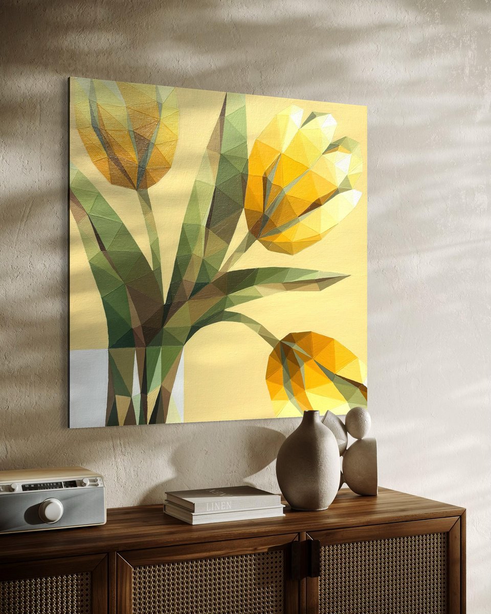 Yellow Sunny Tulips In A Vase By Maria Tuzhilkina, 12 X 12, Artwork For Sale On Artfinder