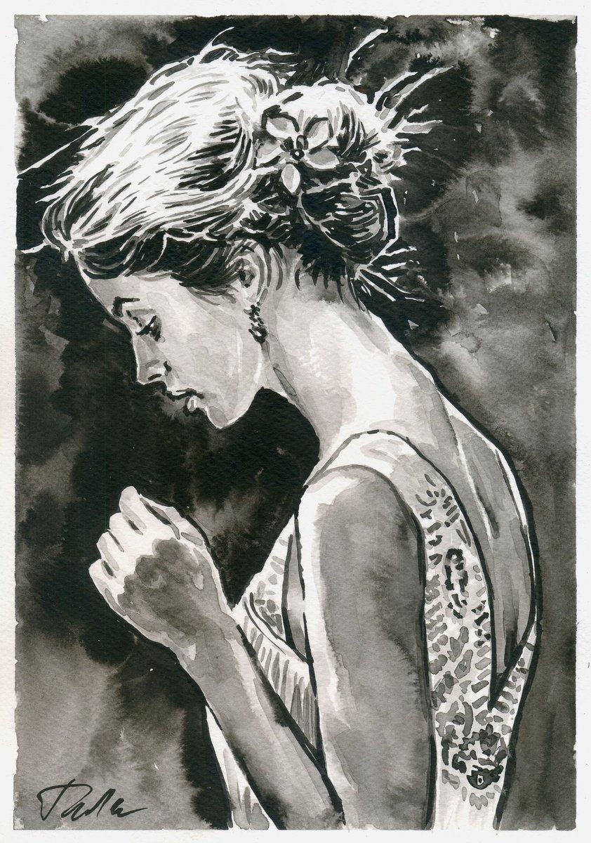 Urban And Pop Portrait Ink Drawing By Tashe, 8 X 12", A Flower Yet To Bloom, Original Artwork