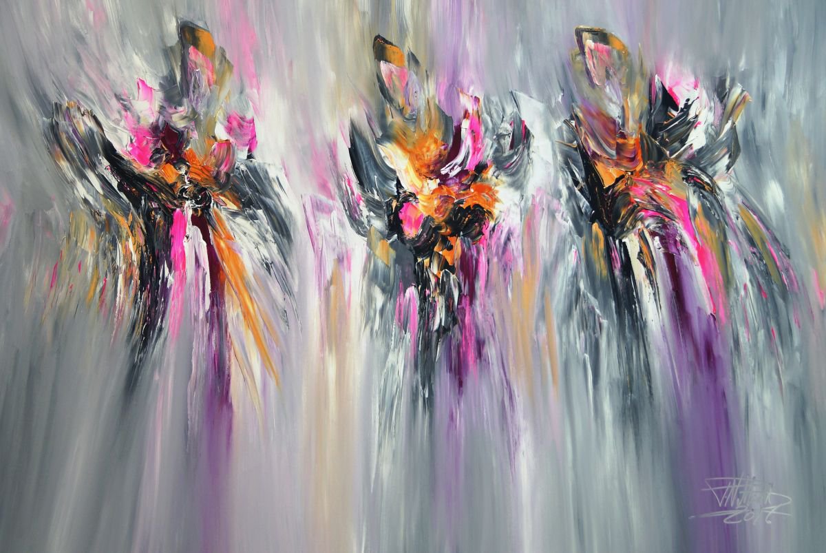 Abstract Acrylic Painting By Peter Nottrott, 61 X 41", Anthracite Elegance D 1, Original Artwork