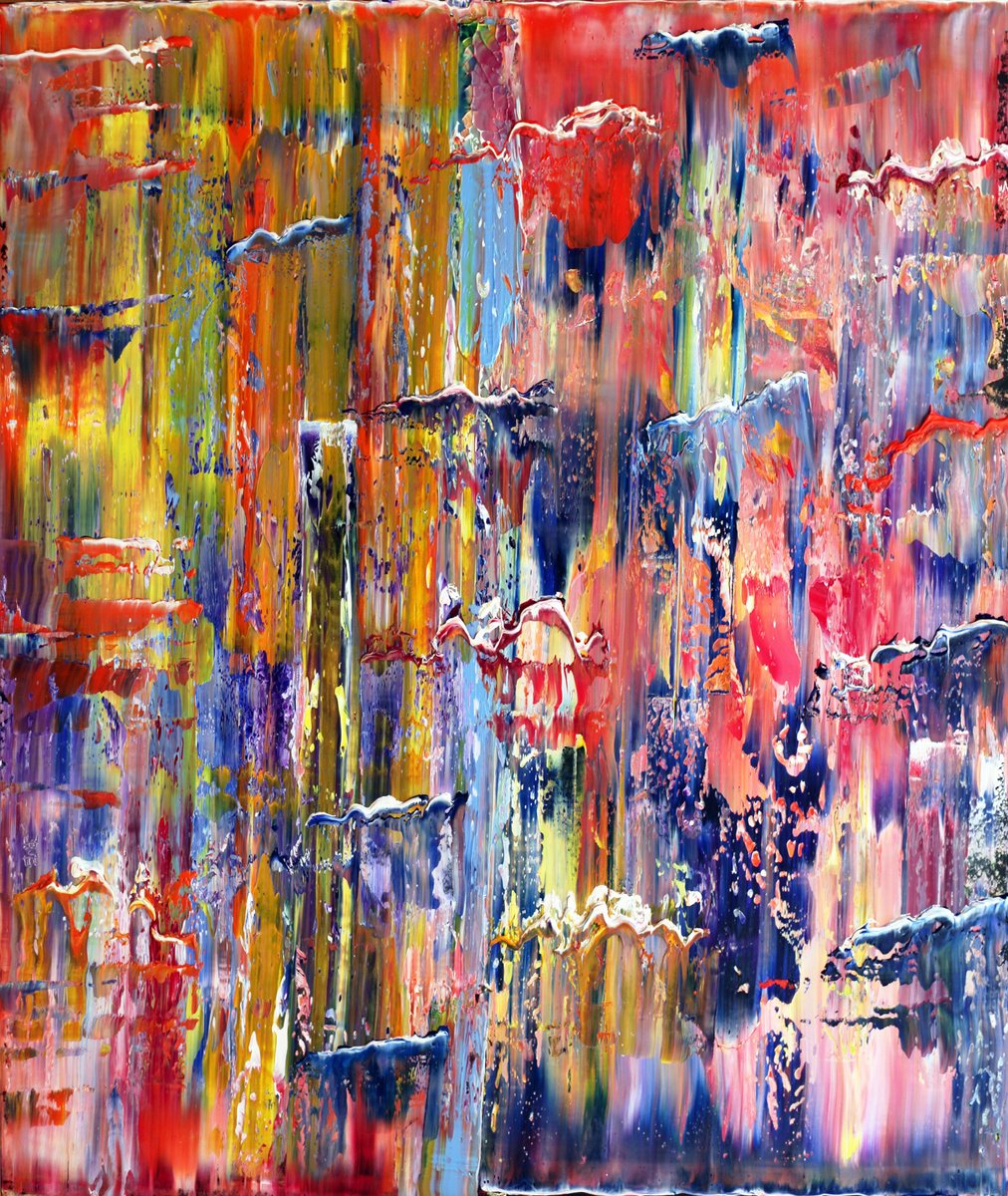 Abstract Oil Painting By Preston M. Smith (Pms), 35 X 41", "Swimming Upstream", Original Artwork