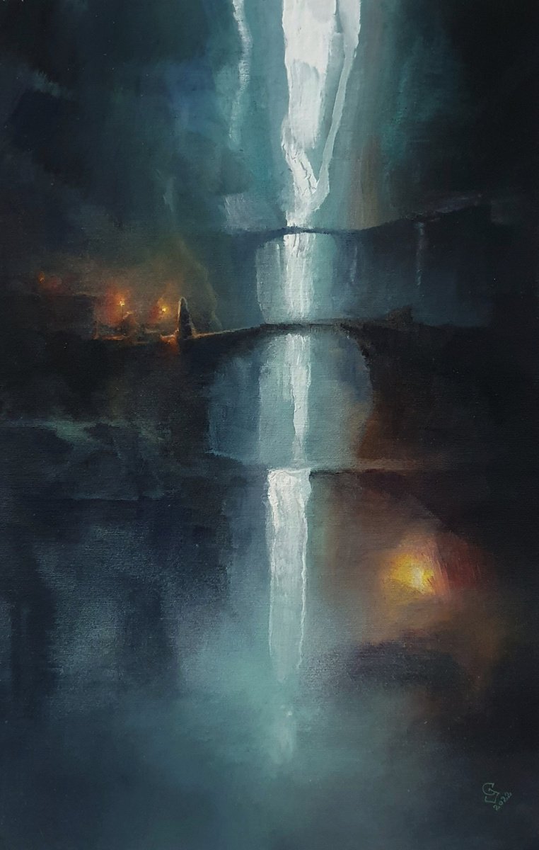 Abstract Landscape Acrylic Painting By Ivan Grozdanovski, 16 X 24, Agartha - Under The Mountain, Original Artwork