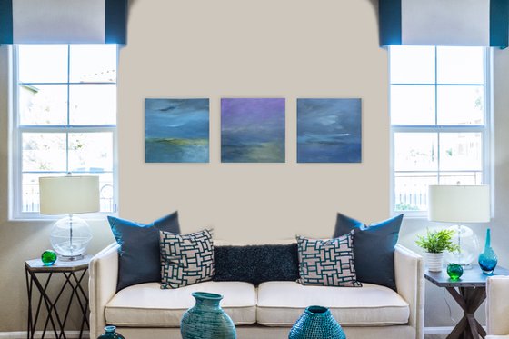 Reflecting Light (Triptych) - Set of abstract seascape paintings