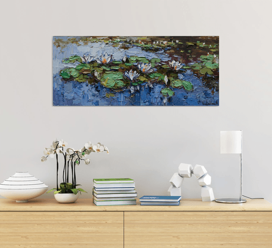 RESERVED Water Lilies - Original  impasto Oil painting