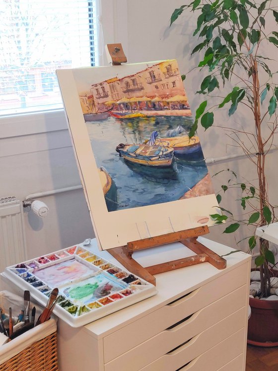 Chania harbour | Original watercolor painting
