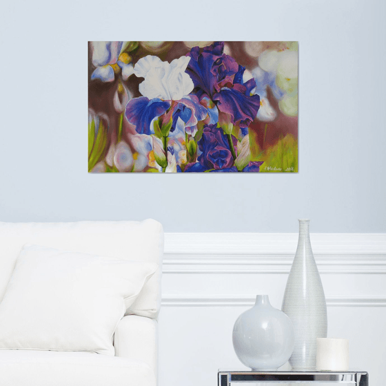 White Purple Irises Painting