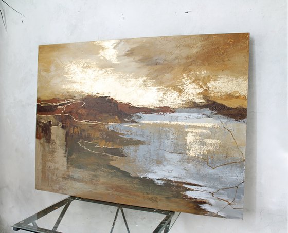 "Calabria 2" Abstract brown gold grey art