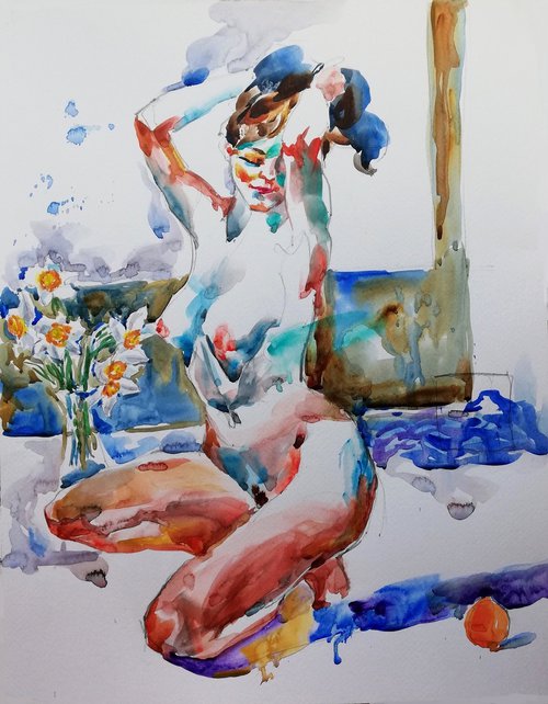 Nude with Daffodils by Jelena Djokic