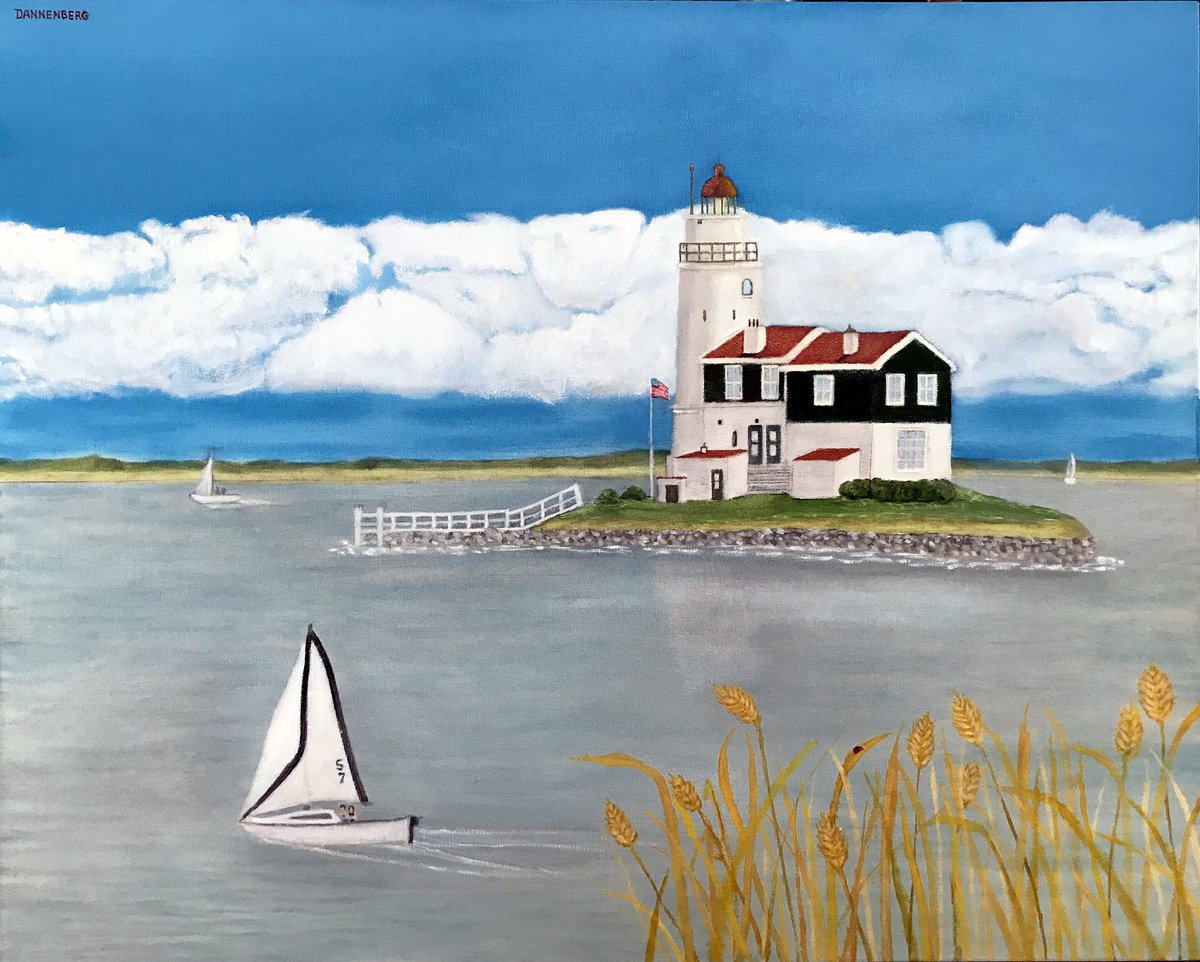 Impressionistic Landscape Oil Painting By Leslie Dannenberg, 30 X 24", Isle Lighthouse, Original Artwork