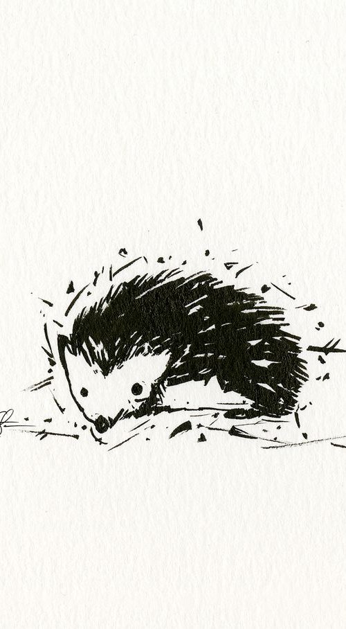 Adorable Hedgehog 1 - Small Minimalist Ink Illustration by Kathy Morton Stanion by Kathy Morton Stanion