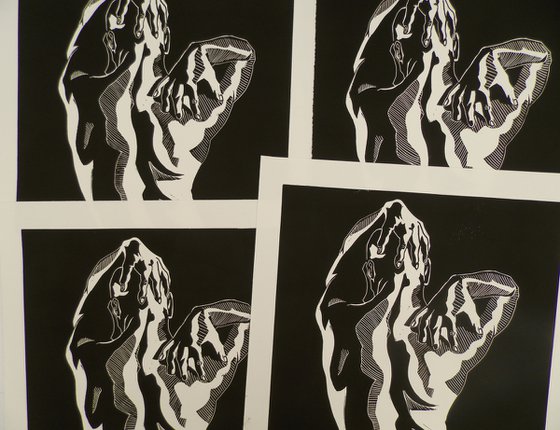 Male NudeBack Study  Lino Cut Hand Pulled Print